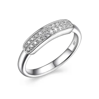 Paperclip Sterling Silver Rhodium Plated Cubic Zirconia Pave Bar Ring