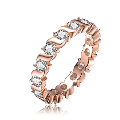 Genevive Sterling Silver With Rose Gold Plated Clear Cubic Zirconia Band Ring