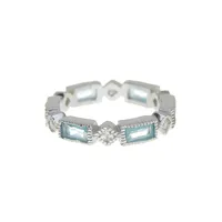 Sterling Silver Blue Topaz Cz Victorian Band Ring