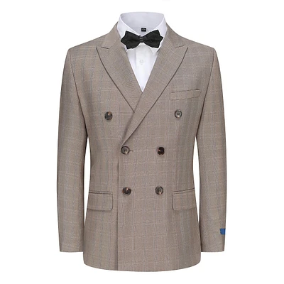 Slim Fit 2pc Brown Check Double Breasted Suit