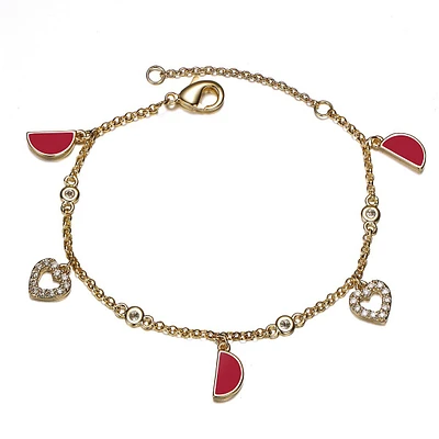 Toddlers/kids 14k Yellow Gold Plated Red Moon And Cubic Zirconia Heart Charm Bracelet