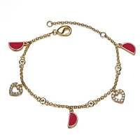 Toddlers/kids 14k Yellow Gold Plated Red Moon And Cubic Zirconia Heart Charm Bracelet