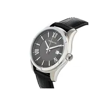 Men's Watch In Stainless Steel & Black Leather