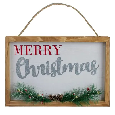 12" Led Lighted 'merry Christmas' Framed Wall Sign With Pine