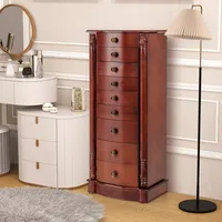 Costway Wood Jewelry Cabinet Armoire Box Storage Chest Stand Organizer Necklace