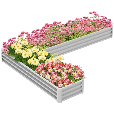 L-shaped Raised Garden Bed Galvanized Planter Box Silver