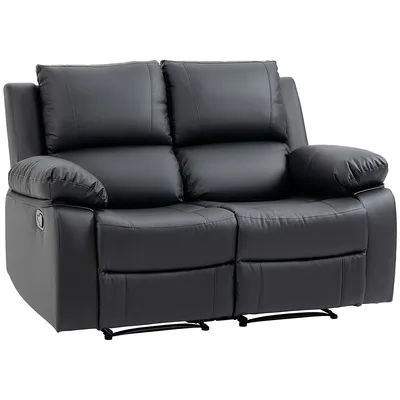 Pu Leather Double Seat Reclining Sofa With Pullback Control