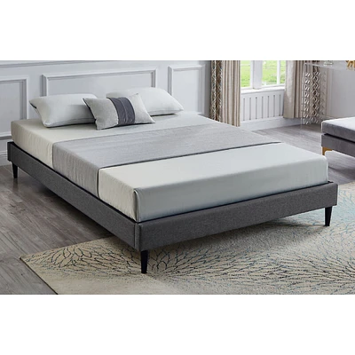 Modern Comfort Platform Bed Frame With Grey Linen Trim And Slat Cover