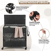 110l Laundry Hamper With Wheels Clothes Basket Lid & Handle 2 Liner Bags