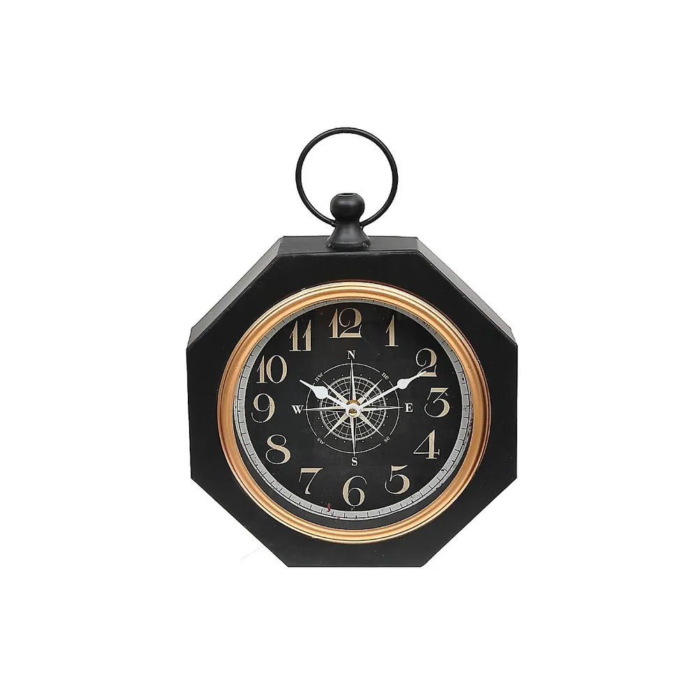 Black Octagon Metal Table Clock