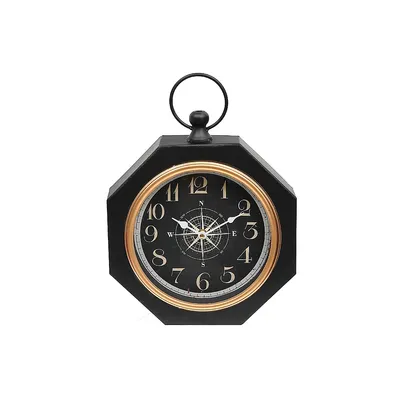 Black Octagon Metal Table Clock