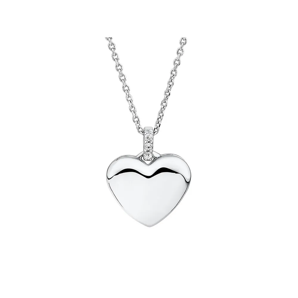 Silver Heart Locket With Diamond Centre