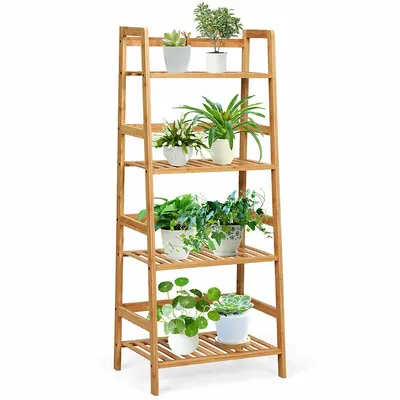 4-tier Bamboo Ladder Shelf Multipurpose Plant Display Stand Storage Bookshelf