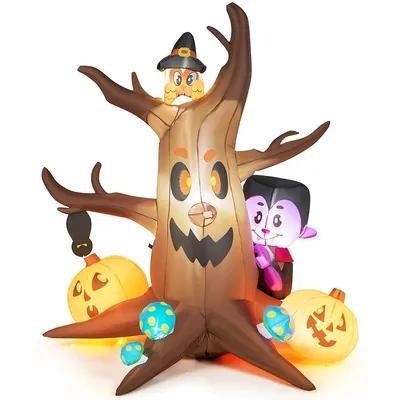 6ft Inflatable Halloween Dead Tree With Pumpkin Blow Up Ghost Tree W/ Rgb Lights