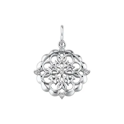 Filigree Pendant With Diamonds In Sterling Silver