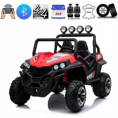Complete Luxury Edition Off-road Viper 2-Seater 24V Kids' Ride-on Buggy w/ 4WD, Rubber Wheels, Leather Seats, Storage, Lights, MP3, USB, BT, Parent RC