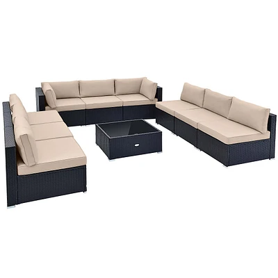 10 Pcs Patio Rattan Furniture Set Outdoor Wicker Sofa Table Cushioned Seat