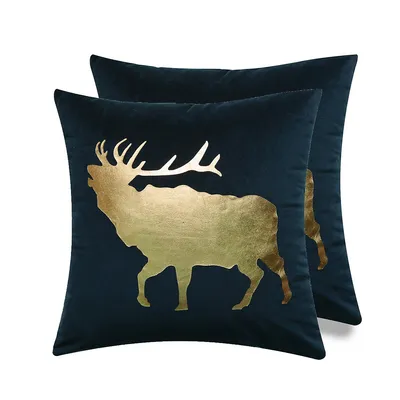 Christmas Icons Throw Pillow, 100% Polyester Velour Foil Print Elk