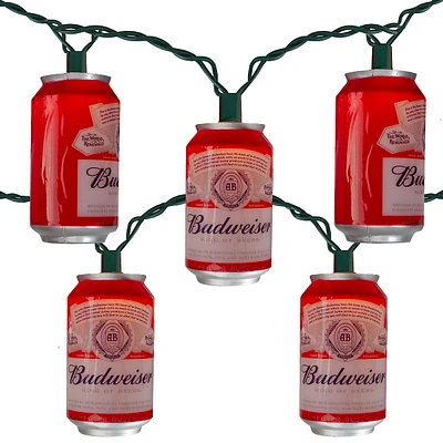 10 Red Anheuser-busch Budweiser Can Patio Lights - 9 Ft Green Wire