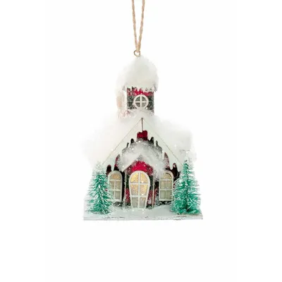 Plaid Snow-covered Church Led Ornament (pack Of 3)