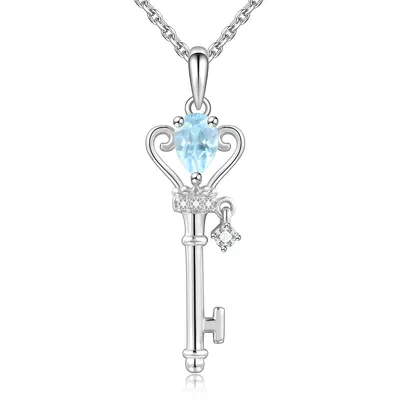 0.75 Ct Oval Blue Topaz Necklace 0.925 Sterling Silver