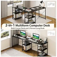 95" Convertible L-shaped Corner Computer Desk 2-person Long Shelves Rustic/black/grey/natural
