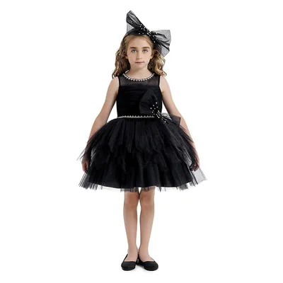 Girls Black Tulle Party Dress With A Bow