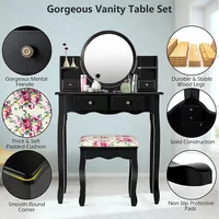 Makeup Vanity Table Set W/drawers Oval Mirror Girls Dressing For Kids Gift