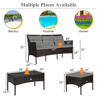 3pcs Patio Rattan Furniture Set 3-seat Sofa Cushioned Table Garden
