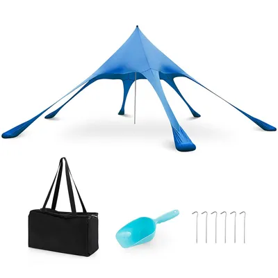 Beach Sunshade Canopy Upf 50+ With Carry Bag & 8 Sandbags Shovel