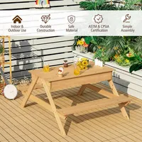 3 In 1 Kids Picnic Table Wooden Outdoor Water Sand Table W/ Play Boxes