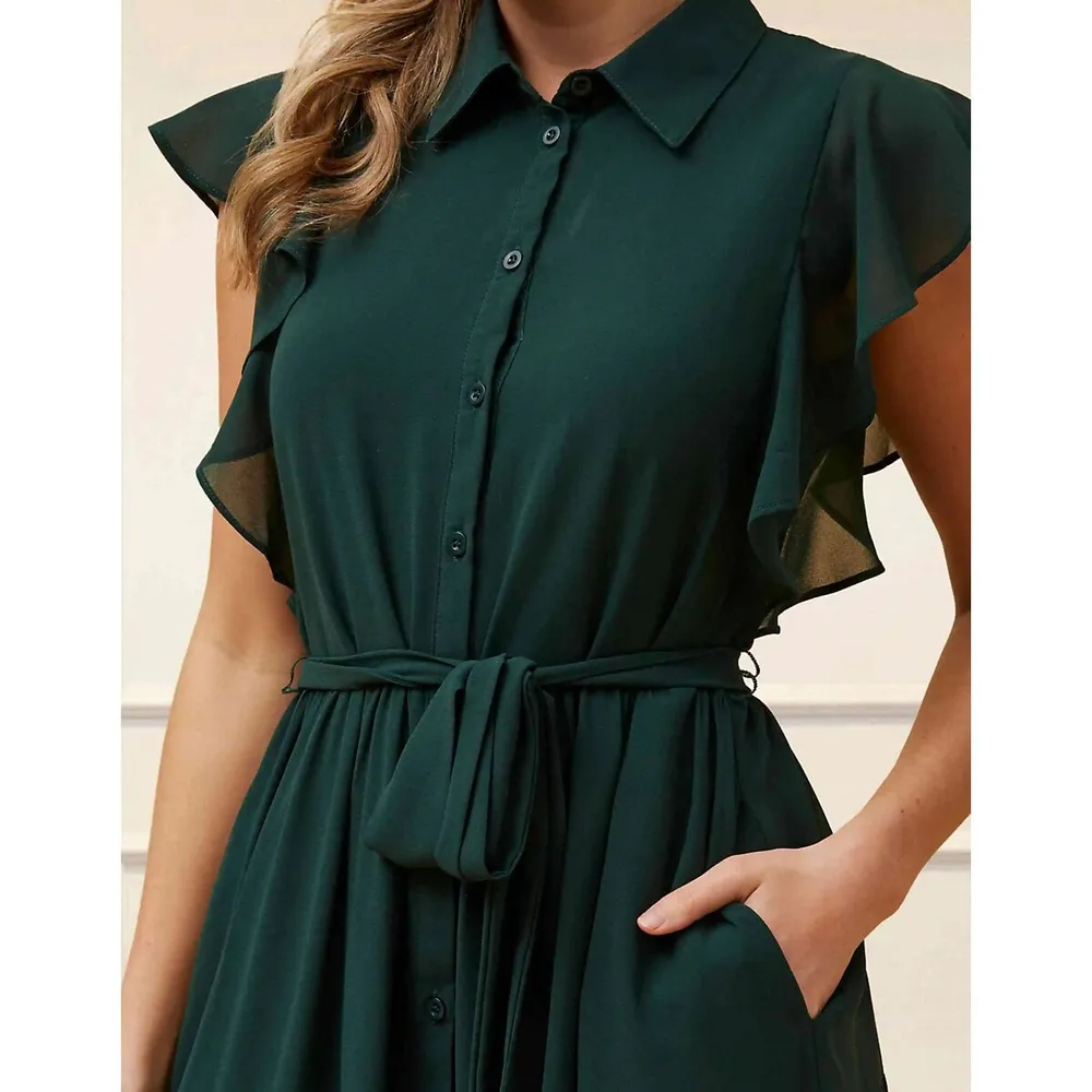 Melinda Midi Tiered Shirt Dress Green