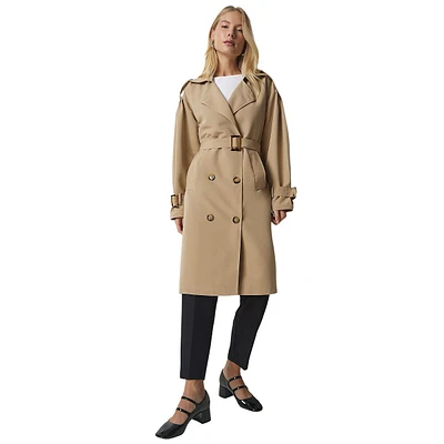 Regular Fit Cache-coeur Woven Plain Trench Coat