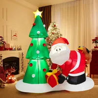 7ft Blowup Christmas Tree With Santa Claus Chased By Dog Inflatable Decoration
