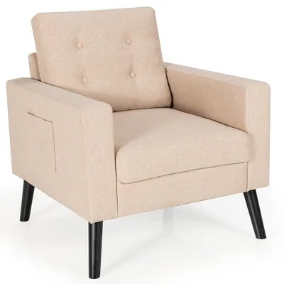 Modern Accent Armchair Upholstered Single Sofa Chair W/ 2-side Pockets Navybeigegrey