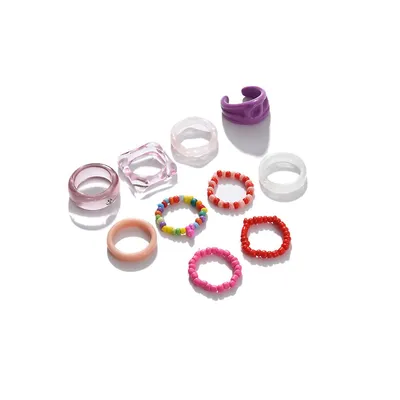 Set Of Beaded Multicolour Rings