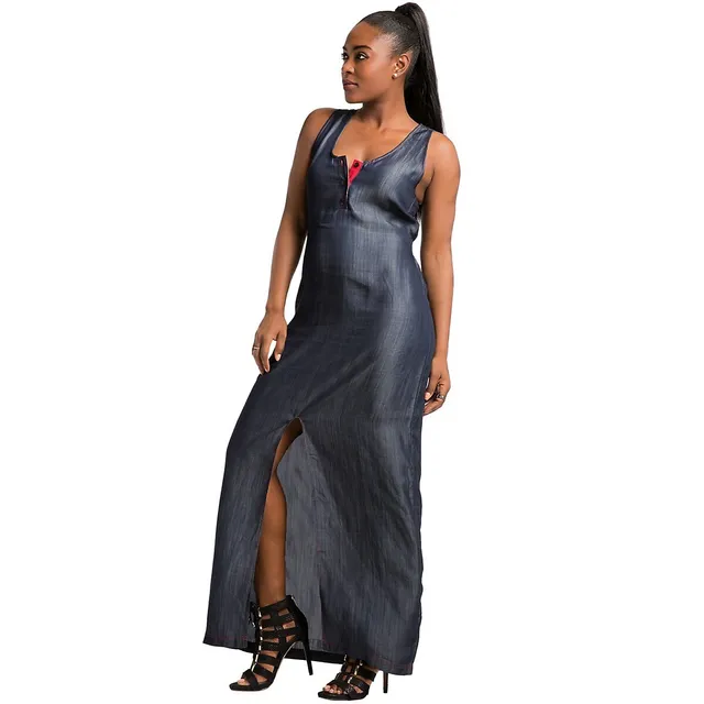 Poetic Justice Curvy Blue Tencel Denim Mad Plaid Sleeveless Skimmer Top