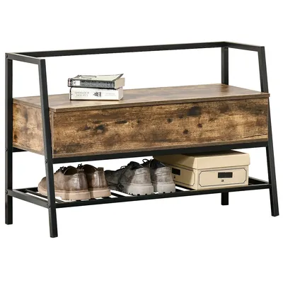 Entryway Shoe Bench With 2 Hidden Compartments And Shelf