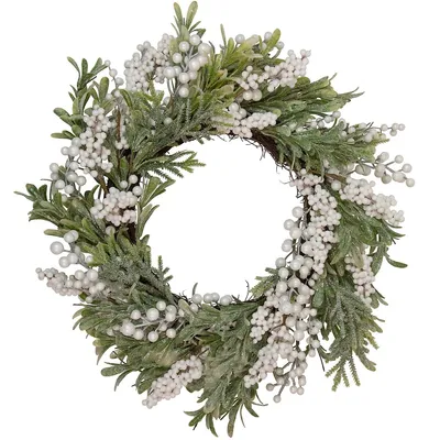 Artificial Christmas Wreath With Frosted Foliage And Berries, 20-inch, Unlit