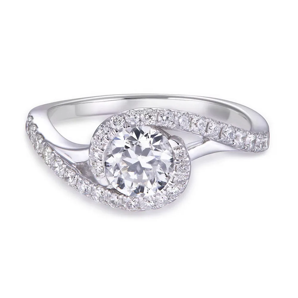 Canadian Dreams 14k White Gold .90ctw Center Solitaire And .38ctw Diamond Halo Ring
