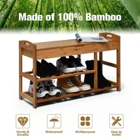 3-tier Bamboo Shoe Bench Entryway Storage Rack Organizer Home Hallway Brown/nature