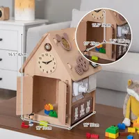 Wooden Busy House Montessori Toy With Sensory Games & Interior Storage Space