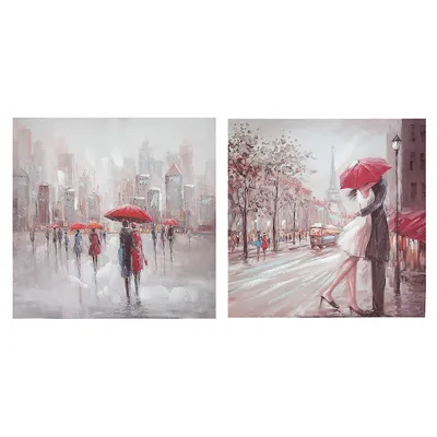 Hand Painted Canvas Wall Art (romantic Umbrella) - Set Of 2