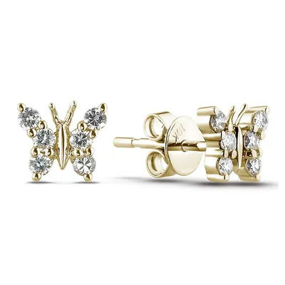 10k Yellow Gold 0.20 Cttw Diamond Butterfly Earrings