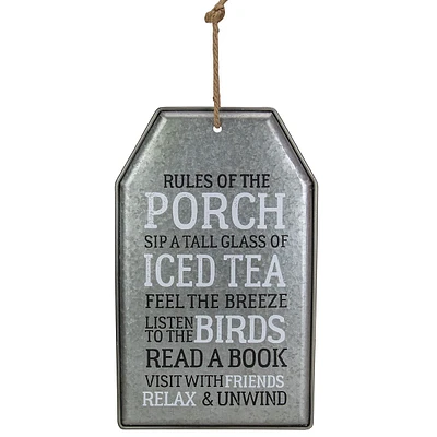 16" Distressed Metal Rules Of The Porch Hanging Wall Decor