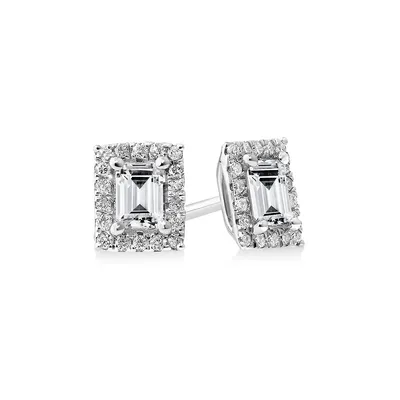 0.46 Carat Tw Emerald Diamond Halo Stud Earrings In 10kt White Gold