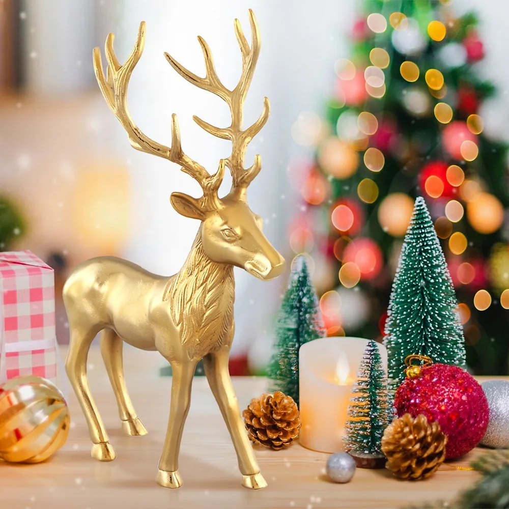 Standing Reindeer Statue Aluminum Deer Sculpture For Indoors Christmas Decor