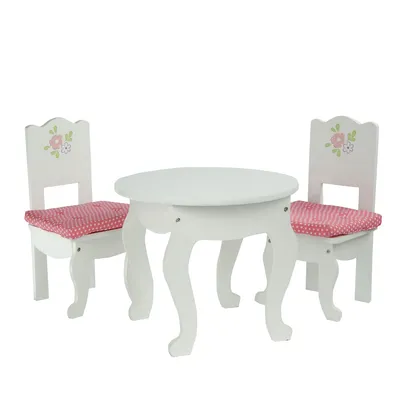 Teamson Kids 18" In Baby Doll Wooden Roleplay Furniture Indoor Table Chairs Set White