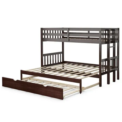 Twin Over Pull-out Bunk Bed With Trundle Wooden Ladder Whiteespresso
