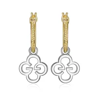 Monogram Sterling Silver Two-tone 18k Gold Plated Clover Drop Hoop Earring